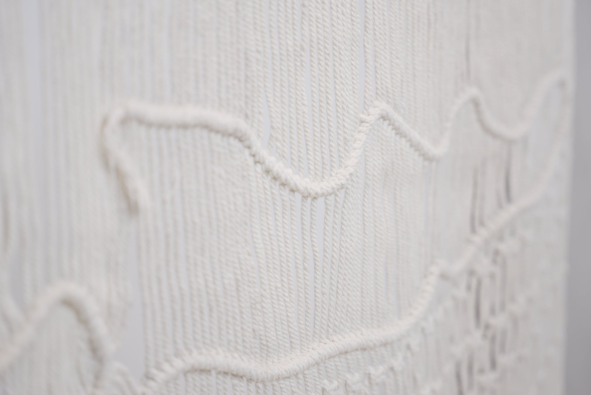 Close-up of the macrame wall hanger photographed against a neutral background showcasing the design