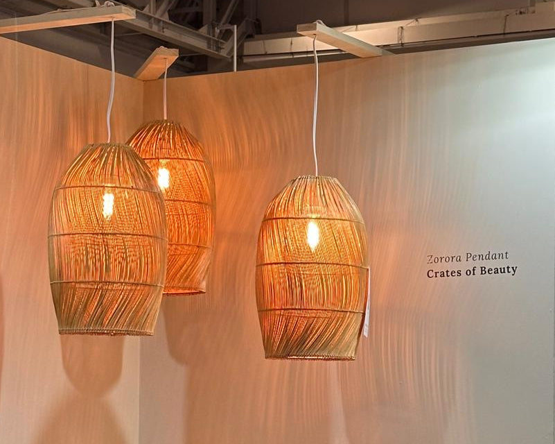 S-line weave modern lampshade for Zorora sofa, hand woven bamboo on stainless steel, locally made
