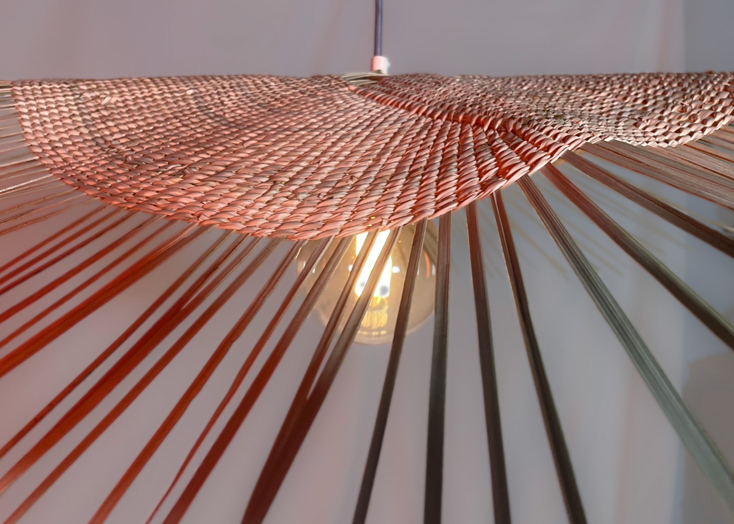 Woven pendant ilala grass handmade custom
Modern interior designer lighting fixtures and lampshades, hand woven, locally made for lodges, restaurants, hotels, interior design projects
Living room statement hanging light with dense tight weave 
