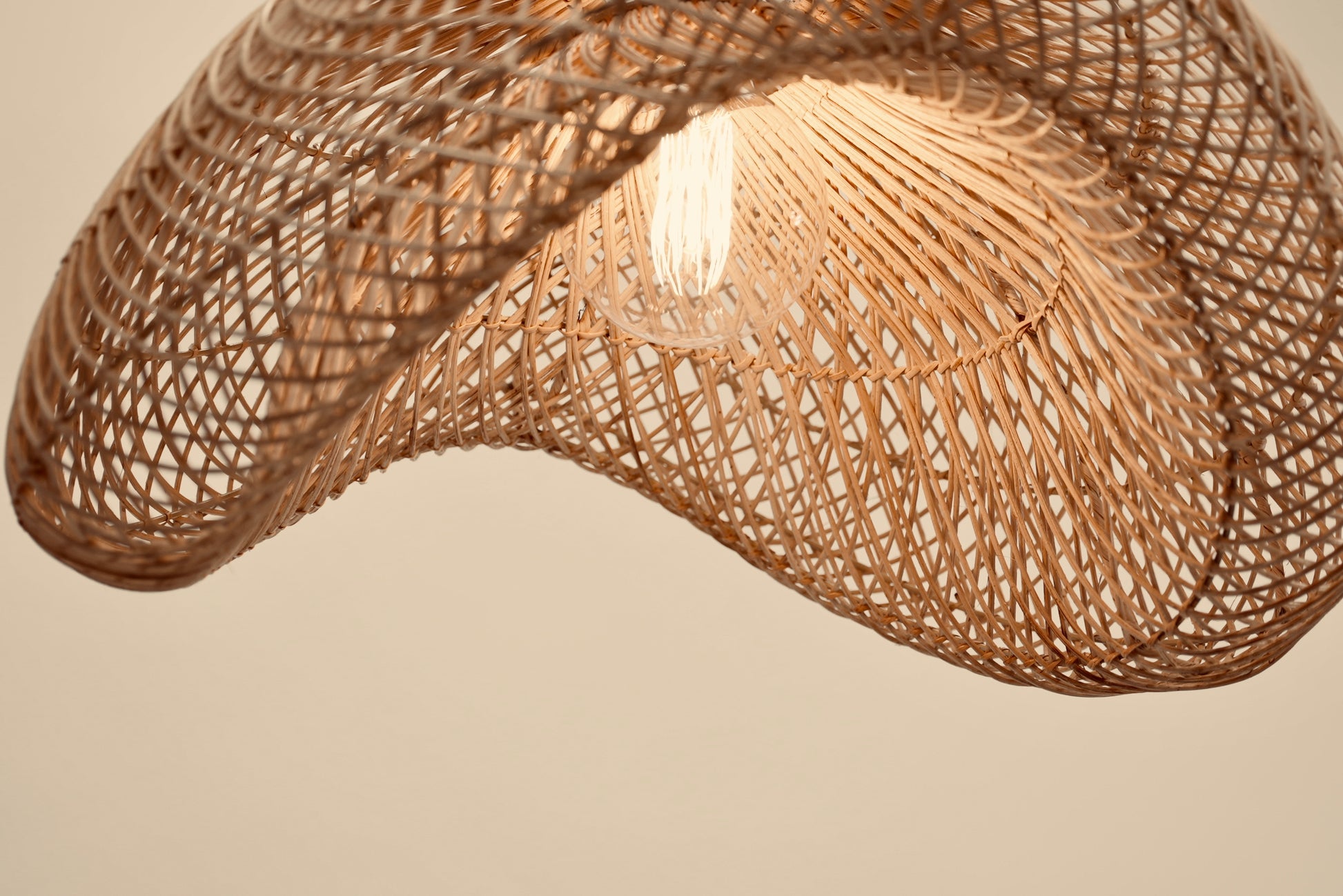 Woven pendant lighting as seen in Checkers' butcheries from bamboo on stainless steel in natural, black, or mixed pattern