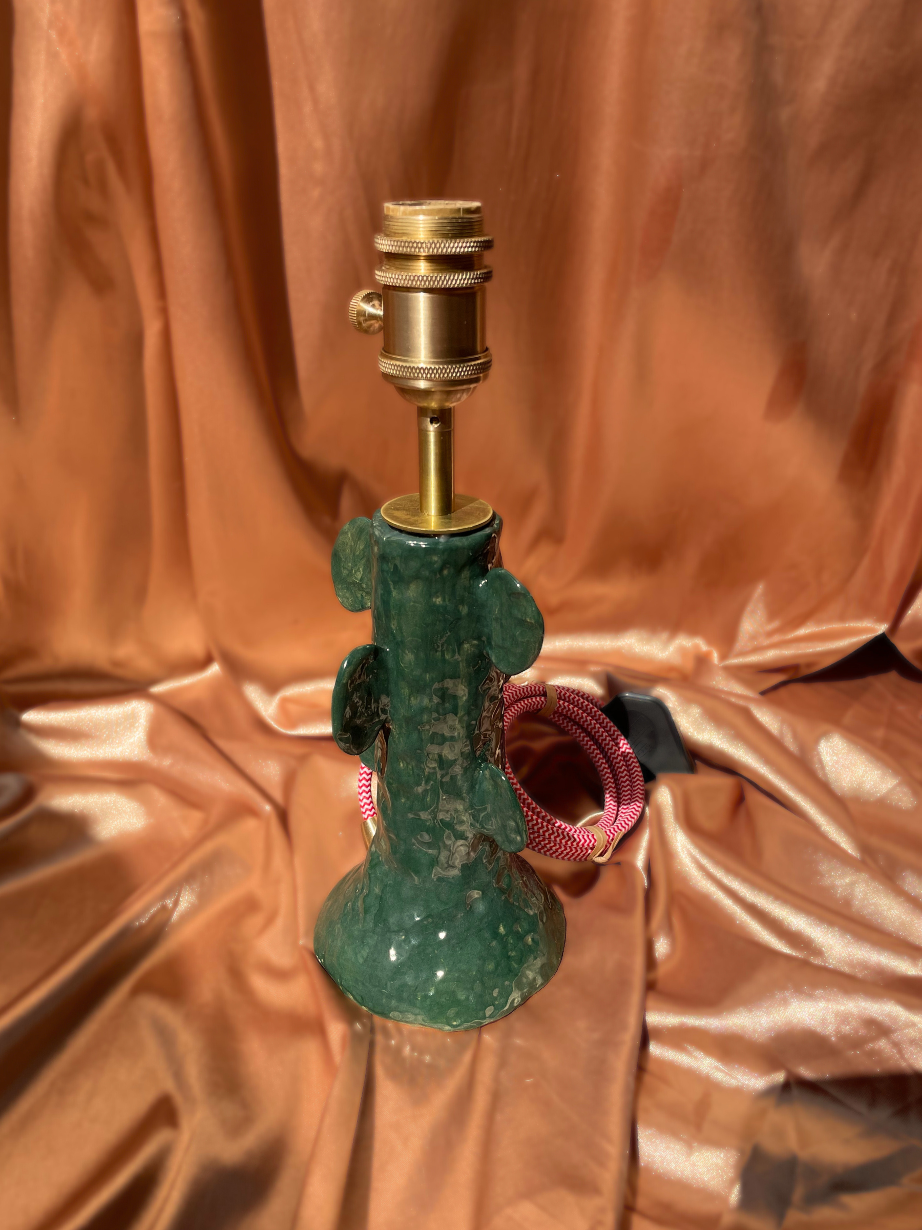 Green lamp base with gold fitting
