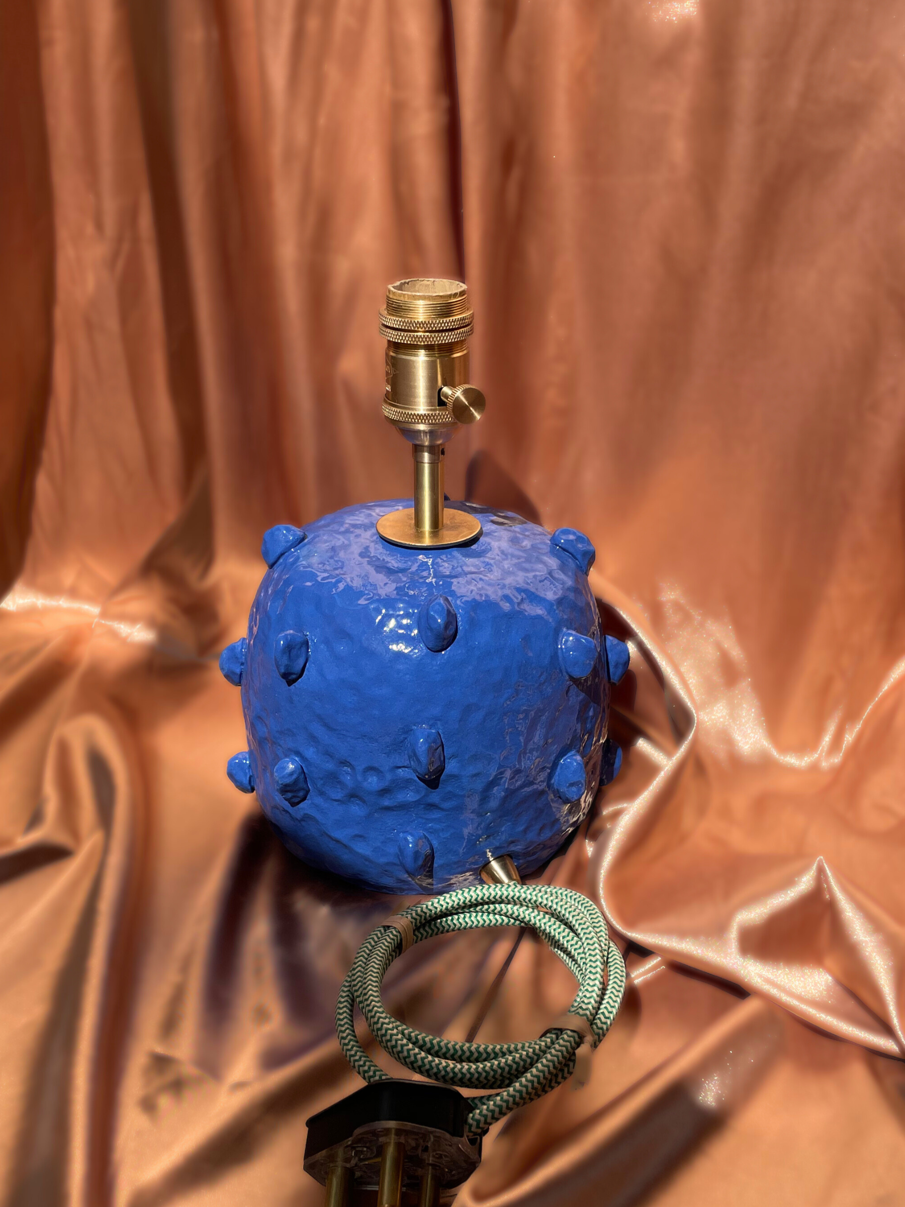 Blue textured lamp base with brass fitting 