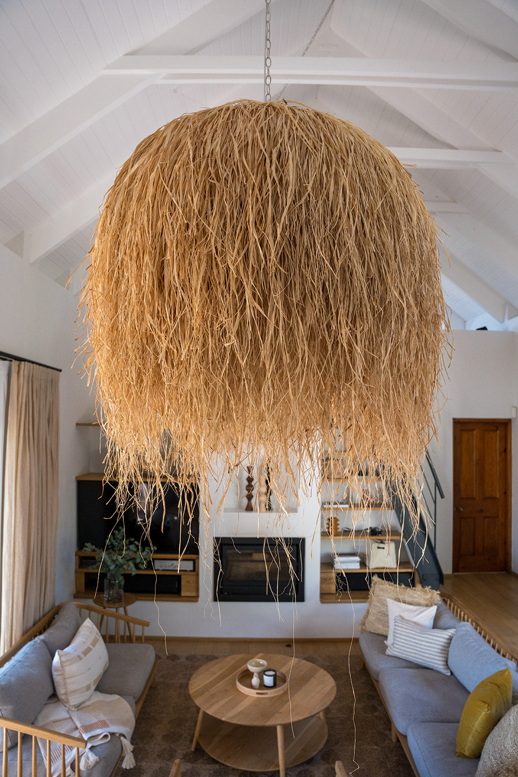 Large dome raffia pendant hanging light woven lighting handmade outdoor friendly customisable