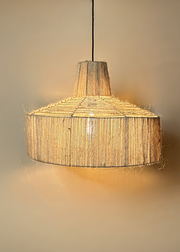 The Sisal pendant on stainless steel frame, suitable for indoors and outdoors, bespoke locally made hand woven lighting, fully customisable

