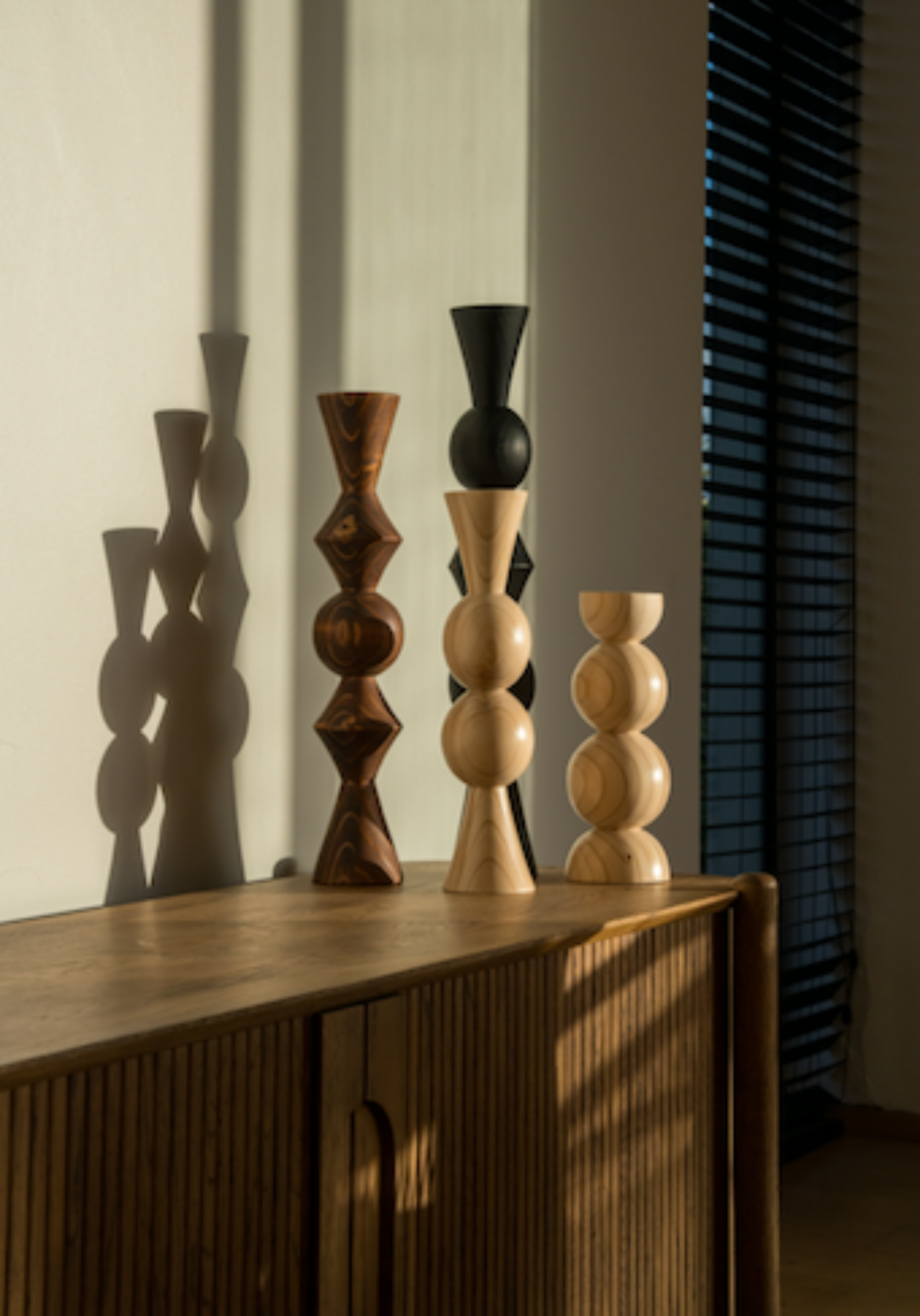 Set of wooden candle holders 