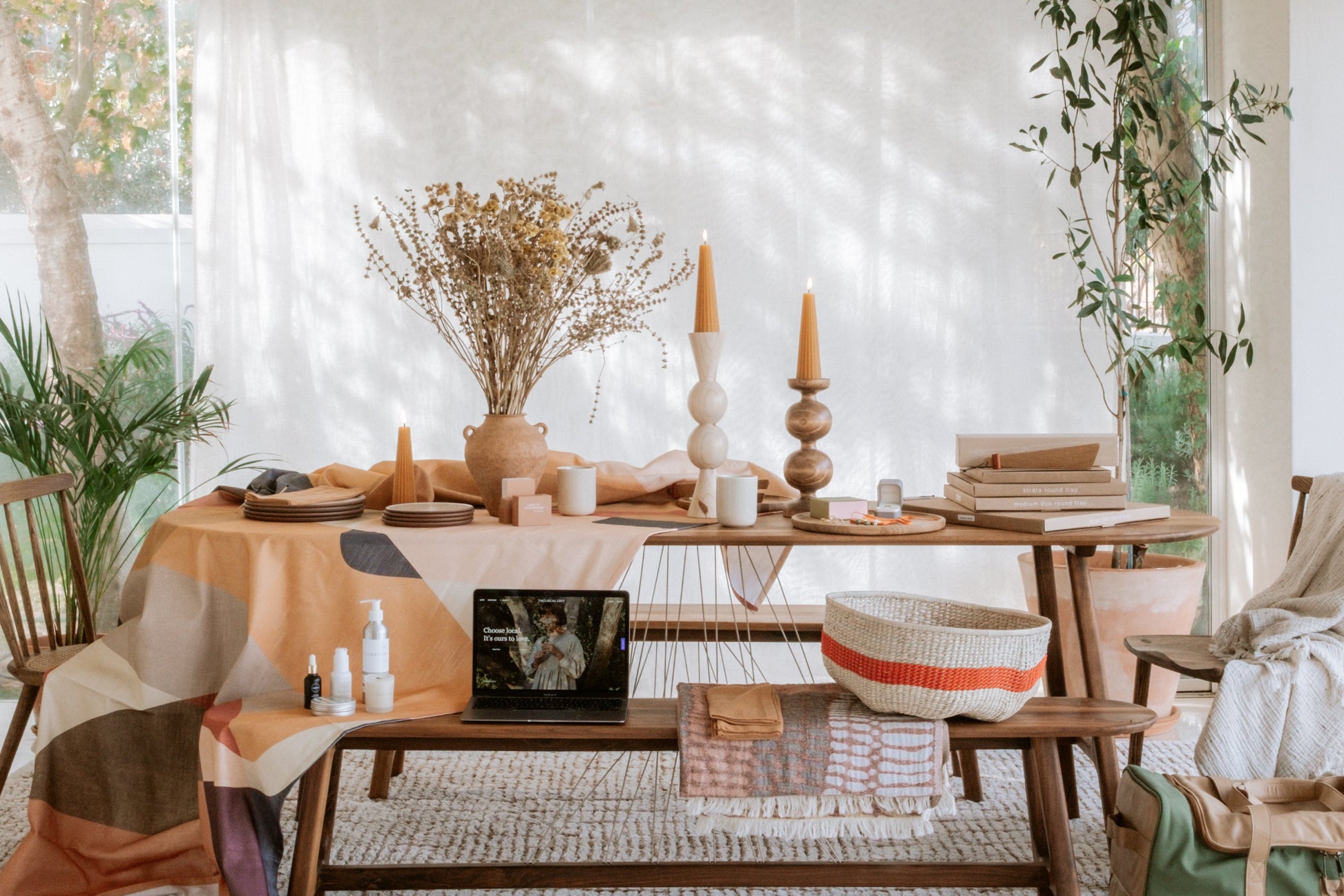 Customisable wonky basket in natural weave with red rope