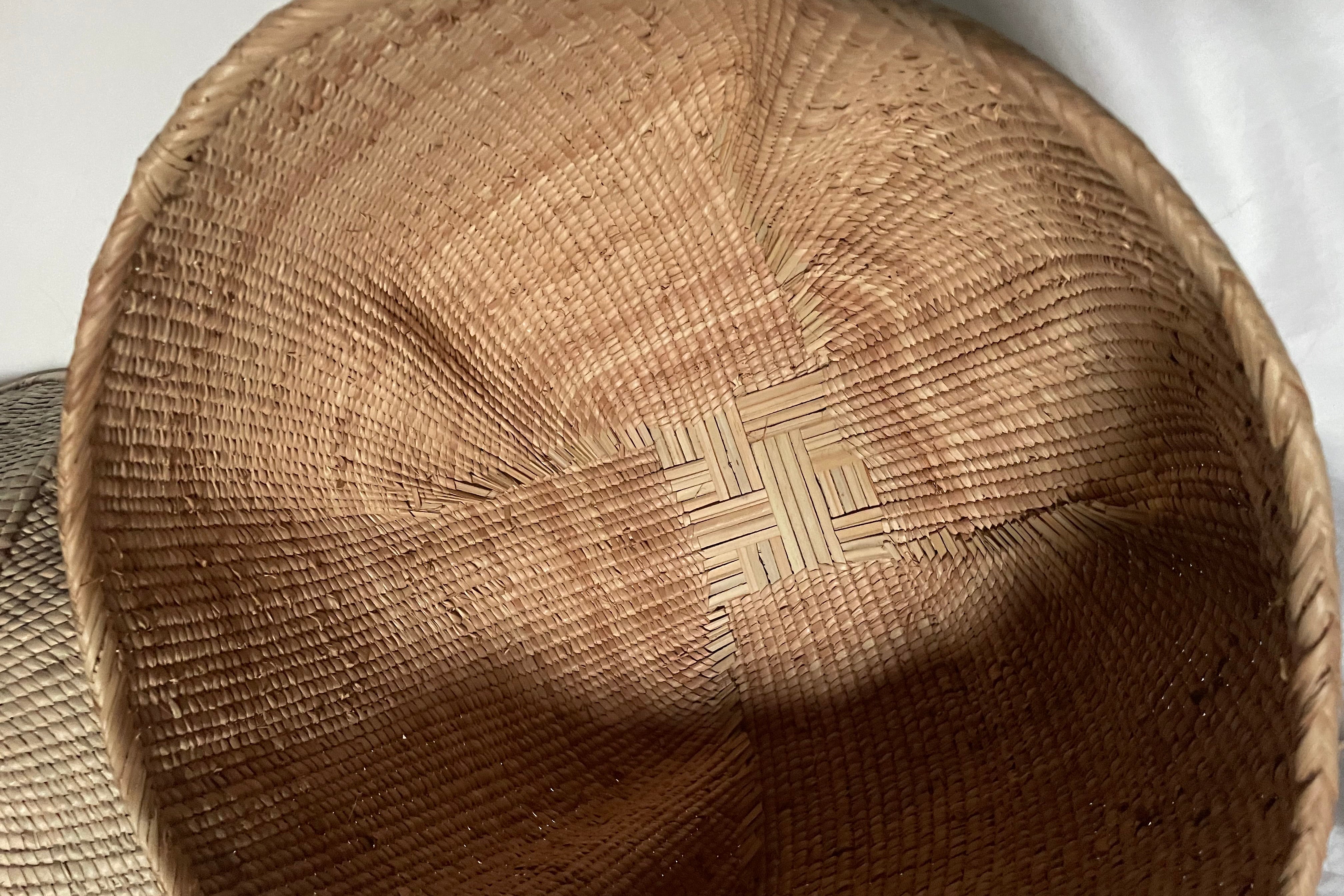 Ndebele woven wonky basket from natural fibres for home decor, soft furnishings, lodges, restaurants, property developments and interior projects in various customisable sizes