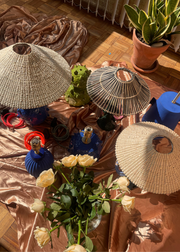 Decorative homeware table lamps custom  shades ceramic base blue color cord