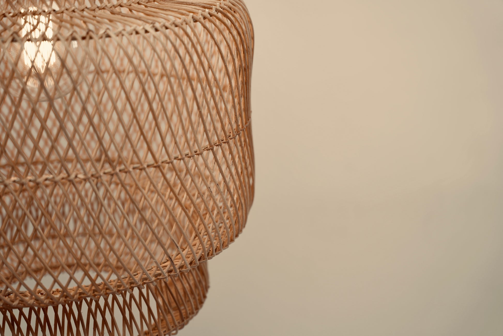 The Grand Daddy pendant woven from bamboo on stainless steel frames locally made and customisable in 4 sizes and 3 colors