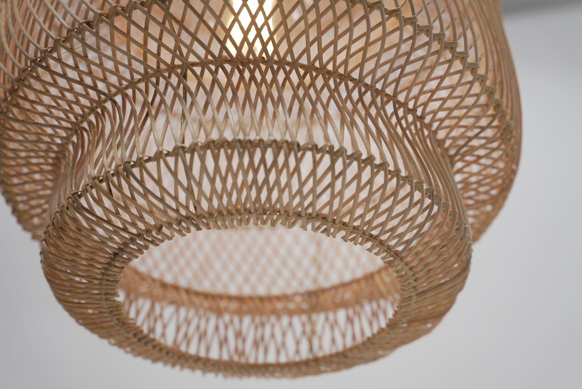 The Grand Daddy pendant woven from bamboo on stainless steel frames locally made and customisable shown from below