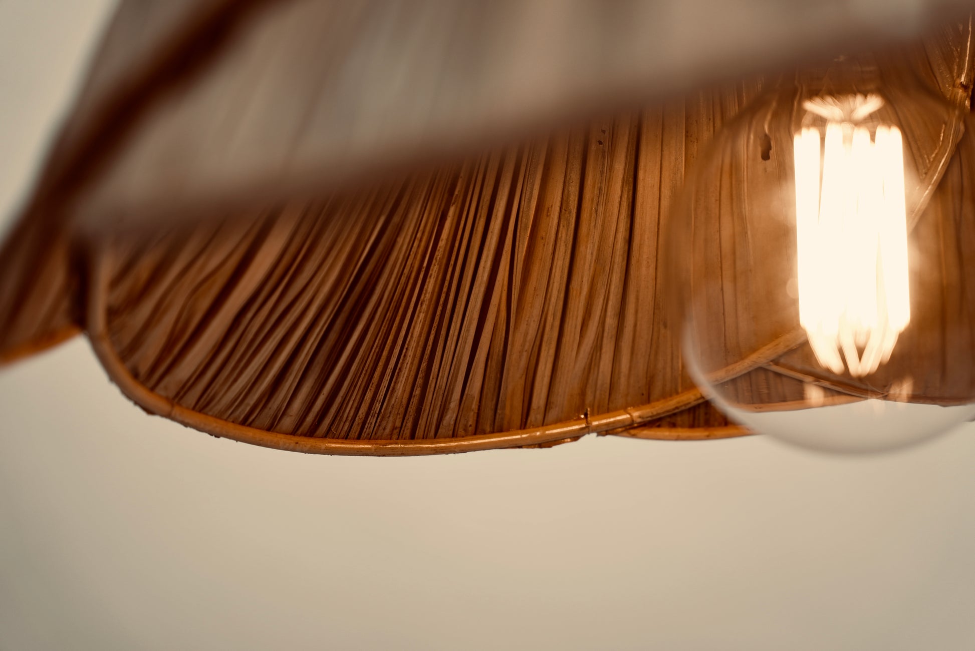 The Palm leaf pendant woven from palm leaves on bamboo rod locally made and customisable